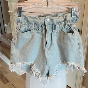 B Original Comfy Denim Shorts Elastic Waist Shark Bite Hem